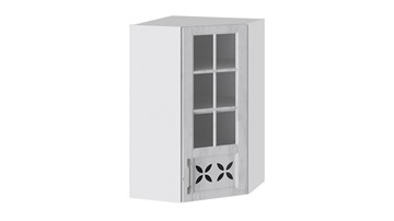 Навесной кухонный шкаф Прованс (Белый глянец/Санторини светлый) угловой со стеклом ВУ45_96-(40)_1ДРДс(R) в Пензе