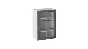 Кухонный навесной шкаф Прованс (Белый глянец/Санторини темный) со стеклом В_72-50_1ДРс в Пензе