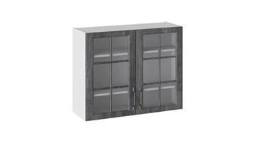 Шкаф навесной Прованс (Белый глянец/Санторини темный) со стеклом В_72-90_2ДРс в Пензе