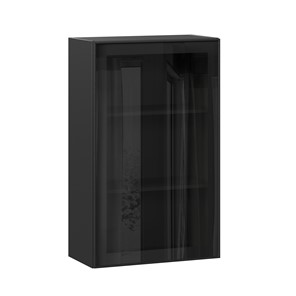 Навесной кухонный шкаф высокий со стеклом 600 Индиго ЛД 298.450.000.170, Чёрный/Чёрный в Пензе