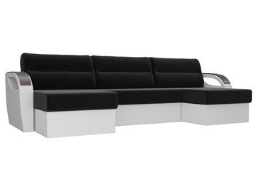 Большой П-образный диван Форсайт, Черный/Белый (микровельвет/экокожа) в Пензе