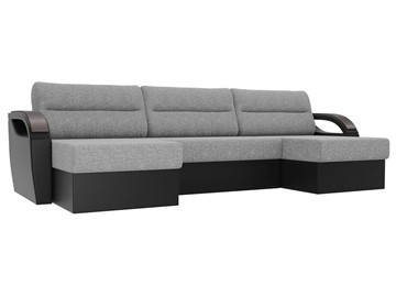 Большой П-образный диван Форсайт, Серый/Черный (рогожка/экокожа) в Пензе
