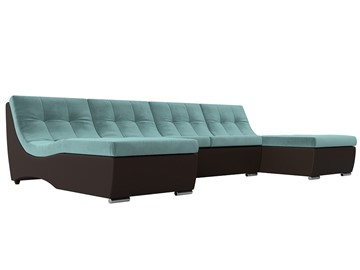 П-образный диван Монреаль, Бирюзовый\Коричневый (Велюр\Экокожа) в Пензе
