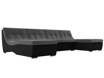 Большой П-образный диван Монреаль, Серый\Черный (Велюр\Экокожа) в Пензе