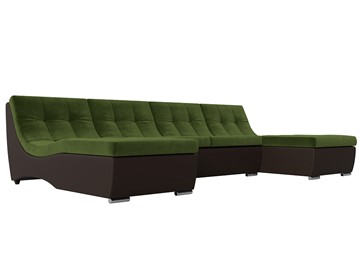Большой П-образный диван Монреаль, Зеленый\Коричневый (Микровельвет\Экокожа) в Пензе