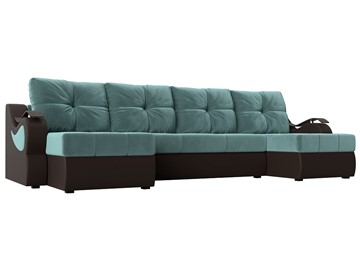 П-образный диван Меркурий П, Бирюзовый\Коричневый (Велюр\Экокожа) в Пензе