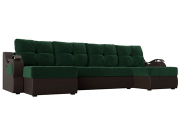 П-образный диван Меркурий П, Зеленый\Коричневый (Велюр\Экокожа) в Пензе