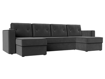 Большой П-образный диван Принстон, Серый\Черный (Велюр) боннель в Пензе
