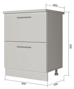 Кухонная тумба 2 ящика Н2Я 60, Серый/Антрацит в Пензе