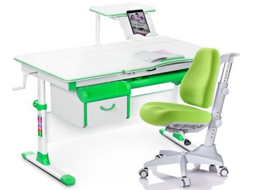 Комплект растущая парта + стул Mealux EVO Evo-40 Z (арт. Evo-40 Z + Y-528 KZ) / (стол+полка+кресло+чехол)/ белая столешница / цвет пластика зеленый в Пензе