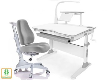 Растущая парта + стул Mealux EVO Evo-30 G (арт. Evo-30 G + Y-528 G) (дерево)/(стол+полка+кресло+чехол+лампа)/ белая столешница (дерево), цвет пластика серый в Пензе