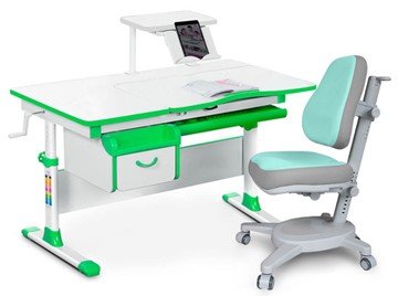 Комплект растущая парта + стул Mealux EVO Evo-40 Z (арт. Evo-40 Z + Y-110 TG) / (стол+полка+кресло) / белый, зеленый, серый в Пензе
