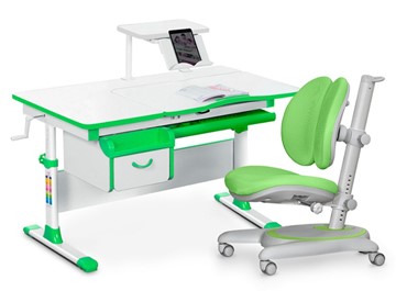 Комплект растущая парта + стул Mealux EVO Evo-40 Z (арт. Evo-40 Z + Y-115 KZ) / (стол+полка+кресло+чехол), белый, зеленый в Пензе