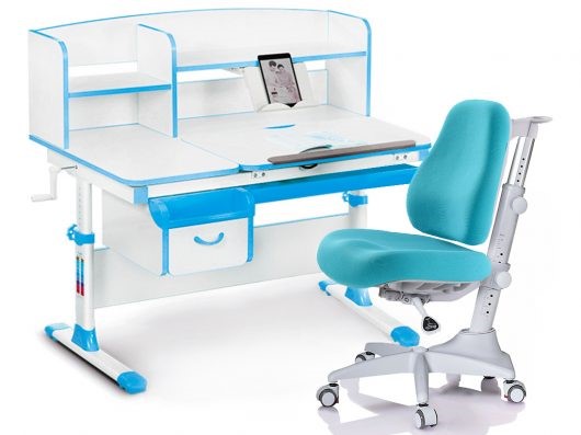 Комплект растущая парта + стул Mealux-EVO Evo-50 BL (арт. Evo-50 BL + Y-528 KBL) / (стол+полка+кресло) / белая столешница / цвет пластика голубой в Пензе - изображение