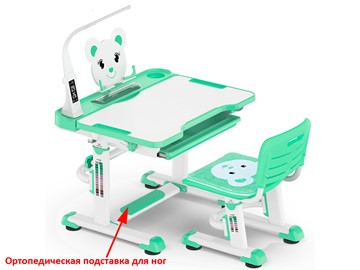 Парта растущая + стул Mealux EVO BD-04 Teddy New XL, с лампой, green, зеленая в Пензе